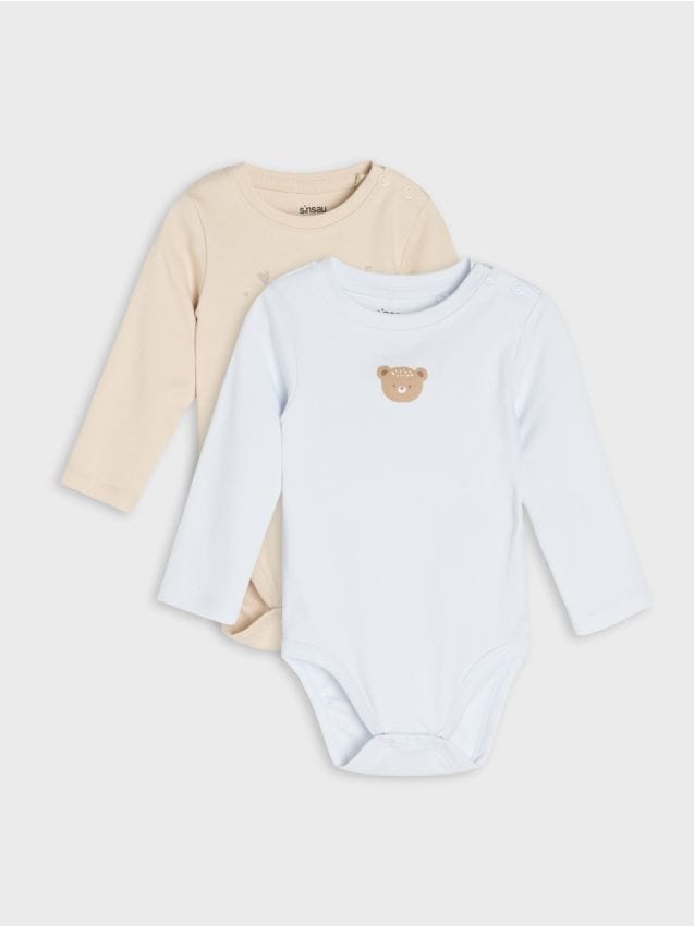 Sinsay - Body din bumbac cu model ursuleți 2 pack - crem