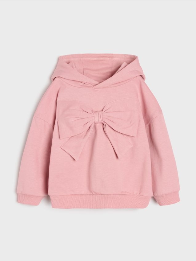 Sinsay - Hanorac hoodie din bumbac cu fundiță decorativă - roz-pudră