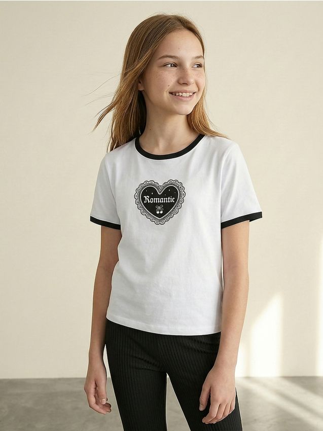 Sinsay - Tricou din bumbac cu inscripție Romantic - alb