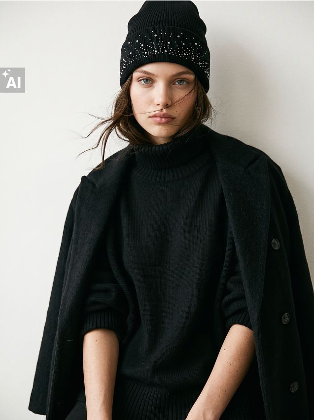 Sinsay - Căciulă beanie cu amestec de viscoză și strasuri - negru