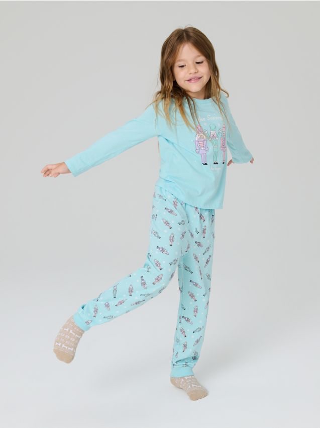 Sinsay - Vianočné dvojdielne pyžamo s motívom luskáčikov - svetlotyrkysová