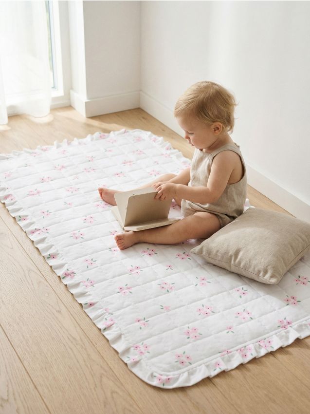 Sinsay - Cuvertură pentru pătuț cu volan și motiv floral - roz