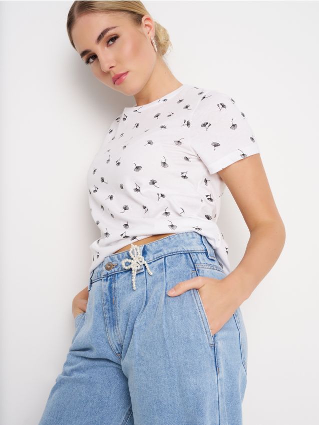 Sinsay - Tricou cu imprimeu - alb