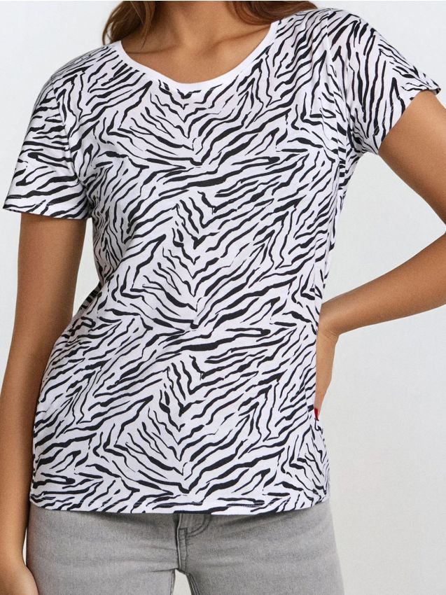 Sinsay - Tricou cu model zebra - crem