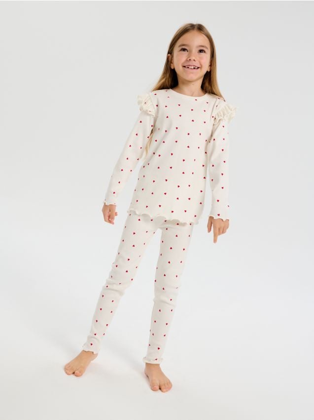 Sinsay - Rebrované dvojdielne pyžamo - krémová