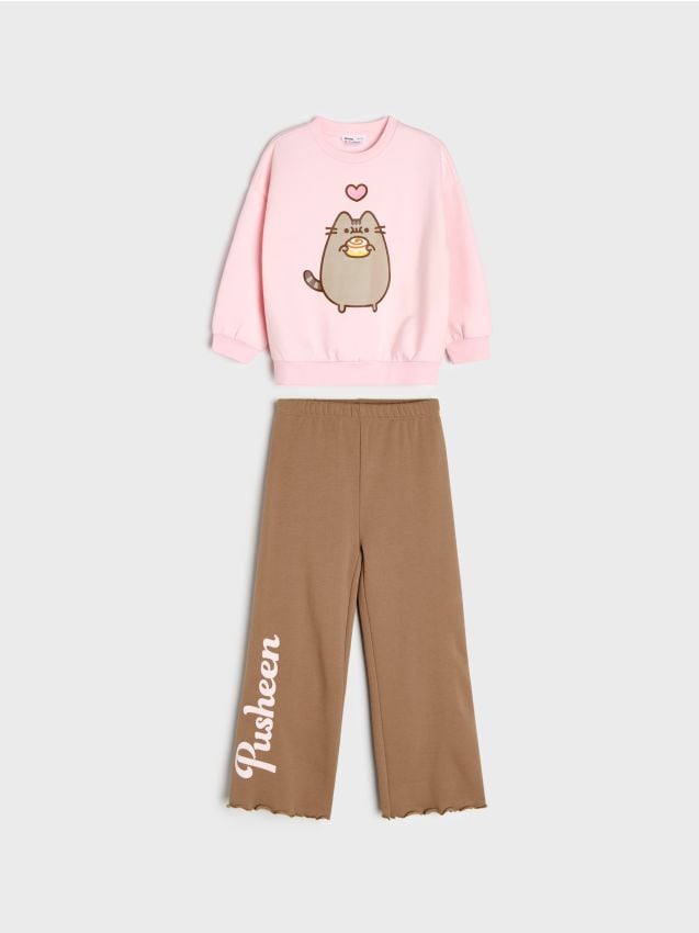 Sinsay - Pijama din două piese, cu imprimeu Puseheen the Cat - roz-pastel