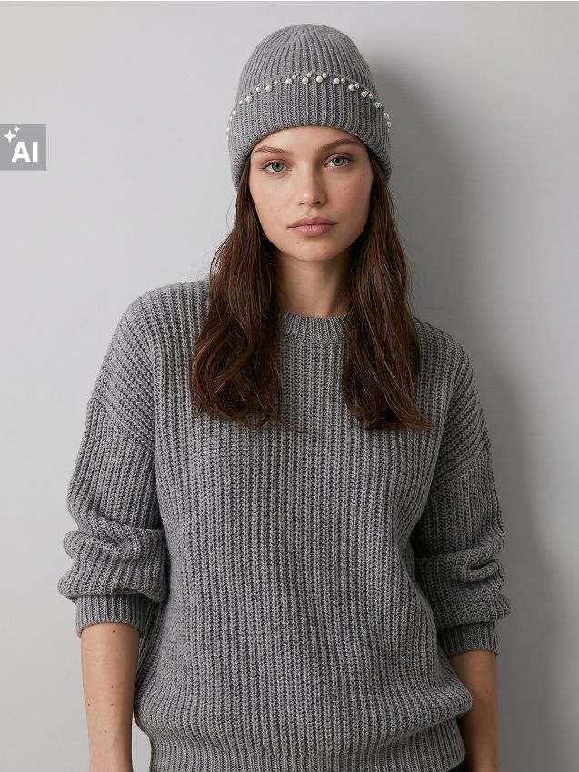 Sinsay - Căciulă beanie striată cu amestec de lână - gri deschis