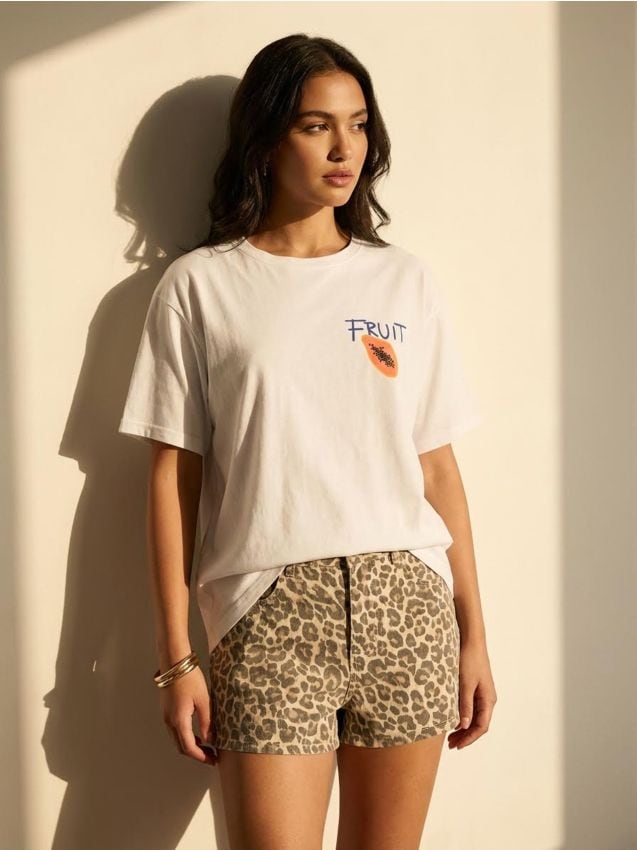 Sinsay - Tricou oversize din bumbac cu imprimeu - alb