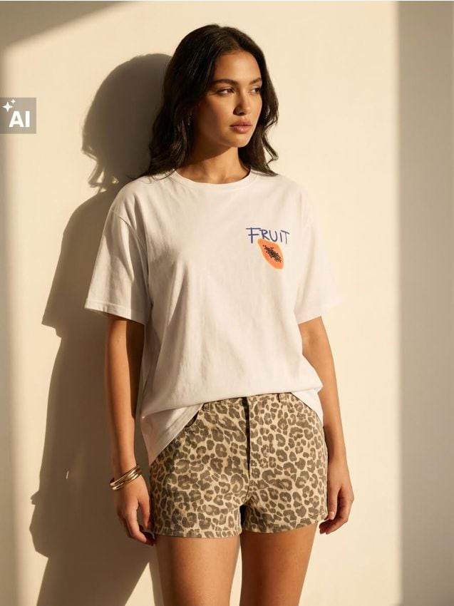 Sinsay - Tricou oversize din bumbac cu imprimeu - alb