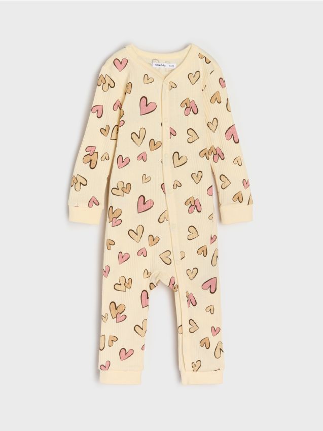 Sinsay - Salopetă din bumbac pentru bebeluși - crem