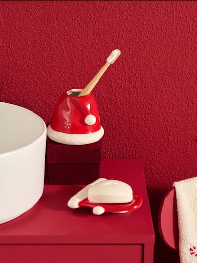 Σετ: Θήκη για οδοντόβουρτσες και σαπουνοθήκη με χριστουγεννιάτικο μοτίβο