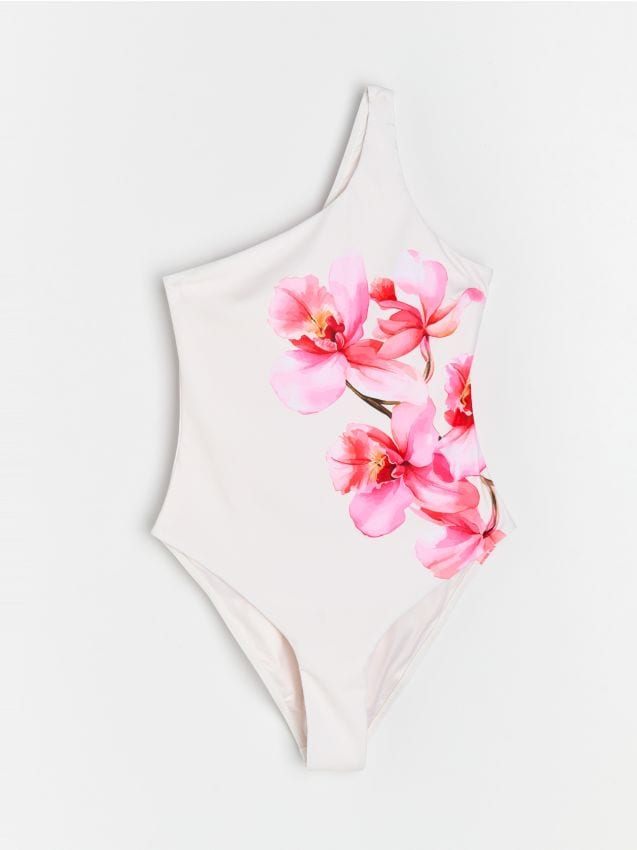 Sinsay - Costum de baie întreg cu model floral - crem