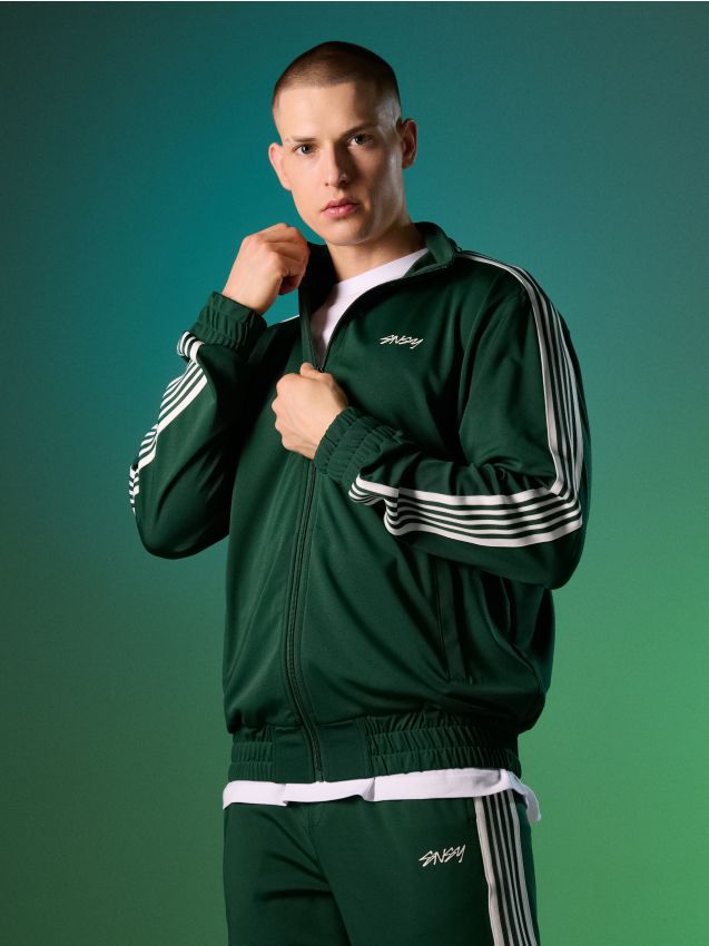 Sinsay - Bluza bomberka z lampasami - zielony