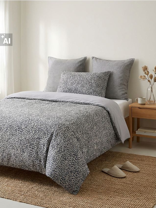 Sinsay - Set de lenjerie de pat reversibilă cu imprimeu leopard - gri-neutru