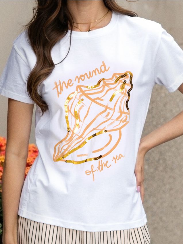 Sinsay - Tricou din bumbac cu aplicație din paiete - alb