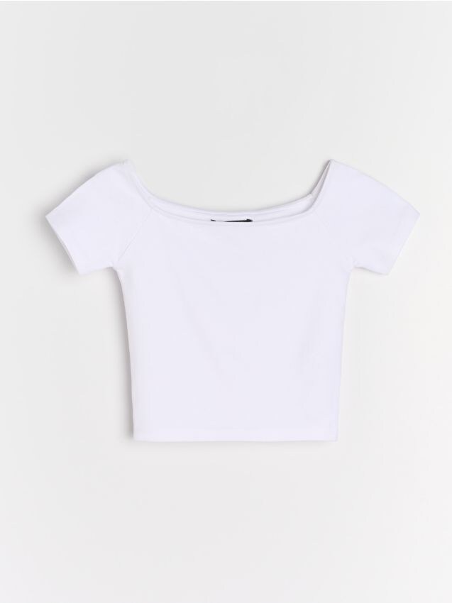 Sinsay - Crop top z krótkim rękawem - szary