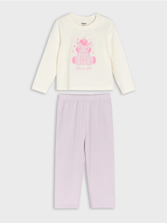 Sinsay - Dvojdielne pyžamo s potlačou s motívom jednorožcov - krémová