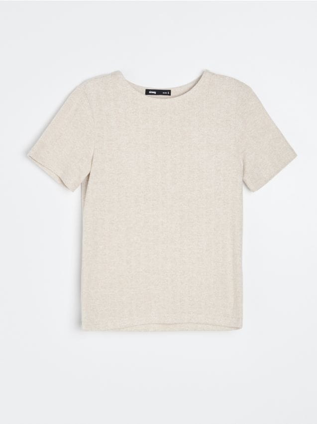 Sinsay - Tricou cu cusături decorative, cu amestec de vâscoză - bej
