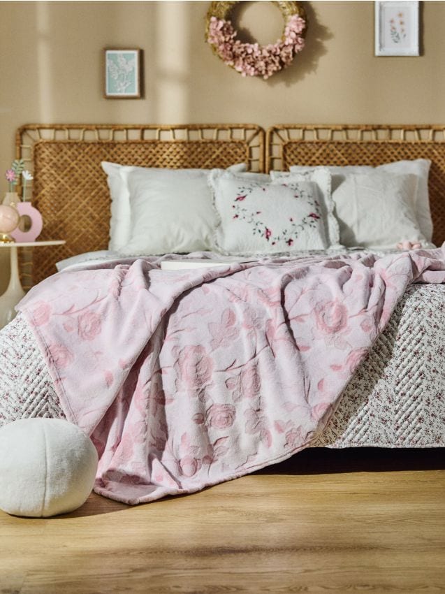 Sinsay - Pătură cu motiv floral - roz-pastel