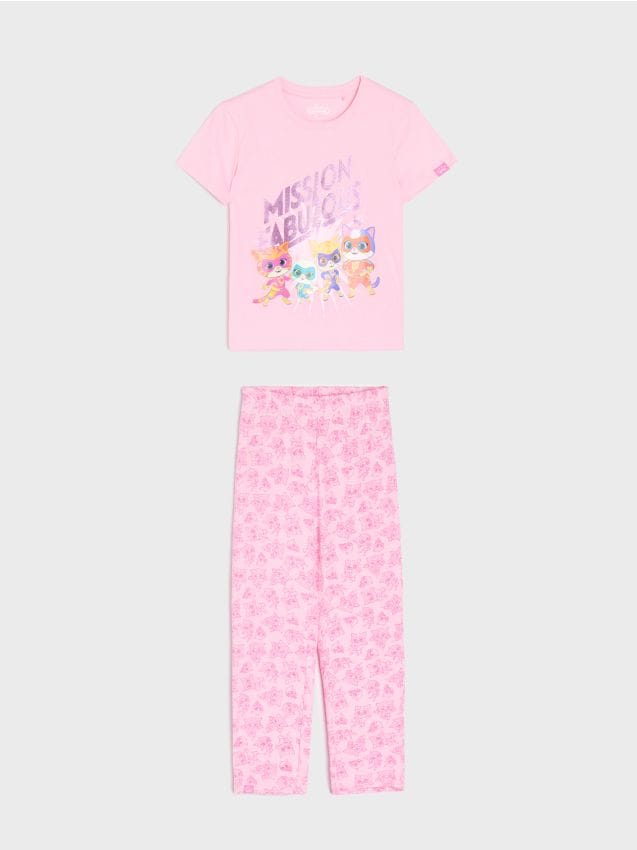 Sinsay - Pijamă din bumbac în două piese Disney SuperKitties - roz-pastel