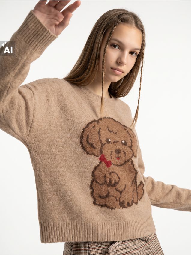 Sinsay - Pulover tricotat cu motiv de cățel - multicolor