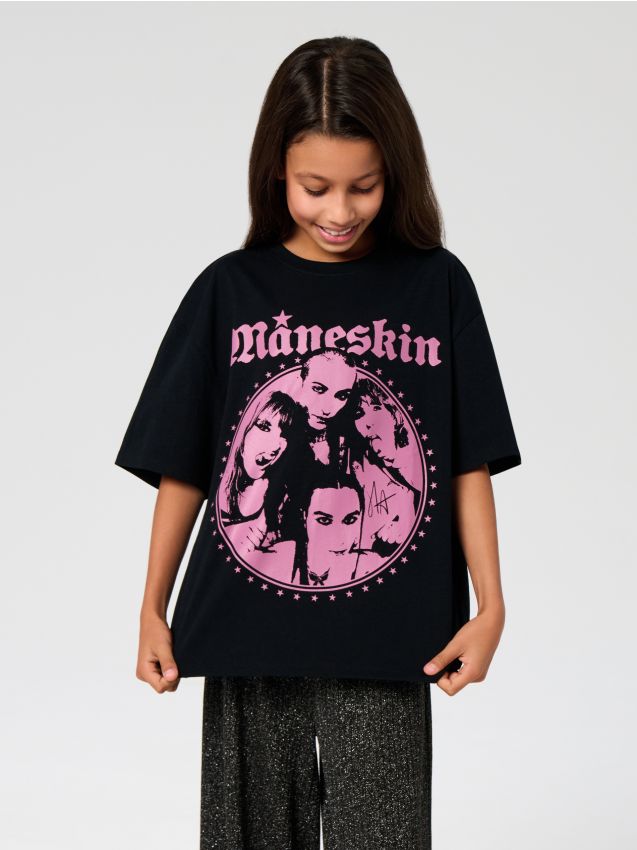 Sinsay - Bavlnená košeľa s potlačou Måneskin - čierna