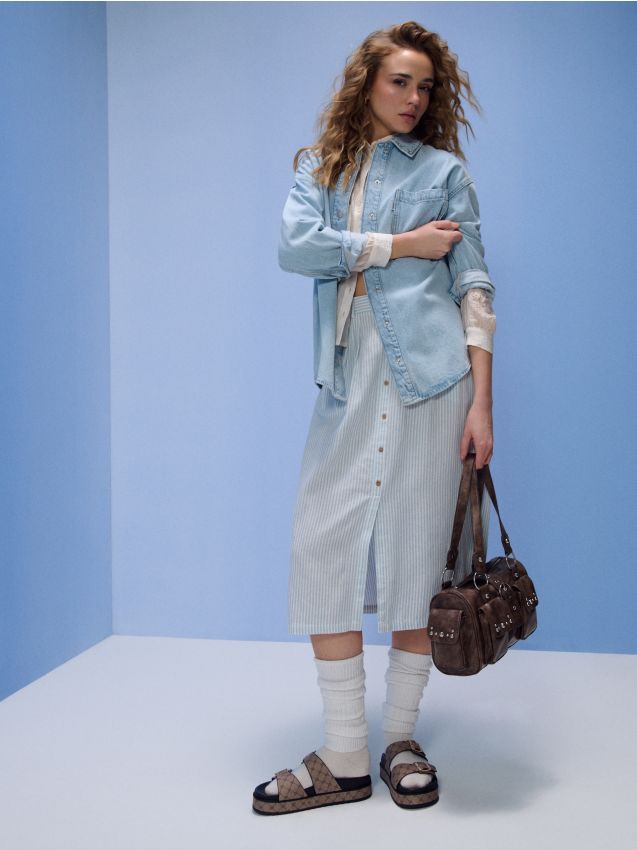 Sinsay - Koszula jeansowa oversize - niebieski