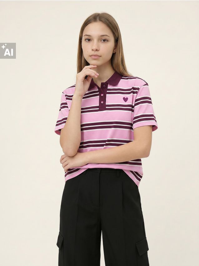 Sinsay - Tricou polo din bumbac cu dungi - multicolor