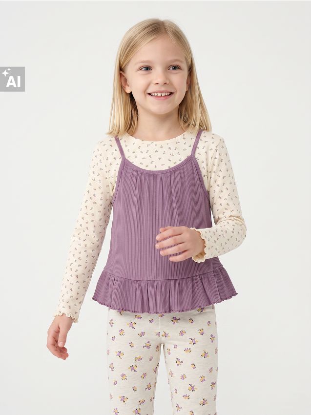 Sinsay - Bluză din bumbac cu mânecă lungă cu flori și top cu peplum atașat - multicolor