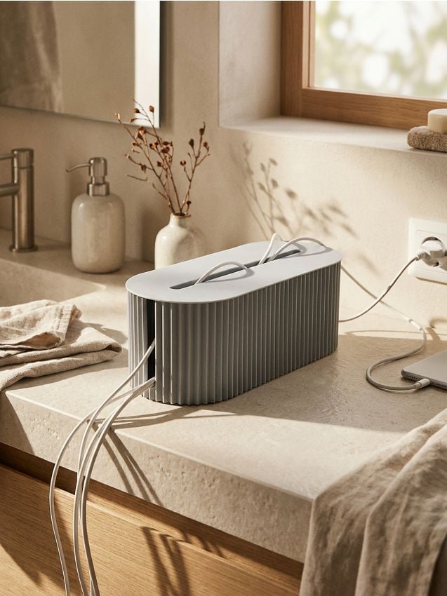 Organizer per cavi scanalato con coperchio - grigio chiaro