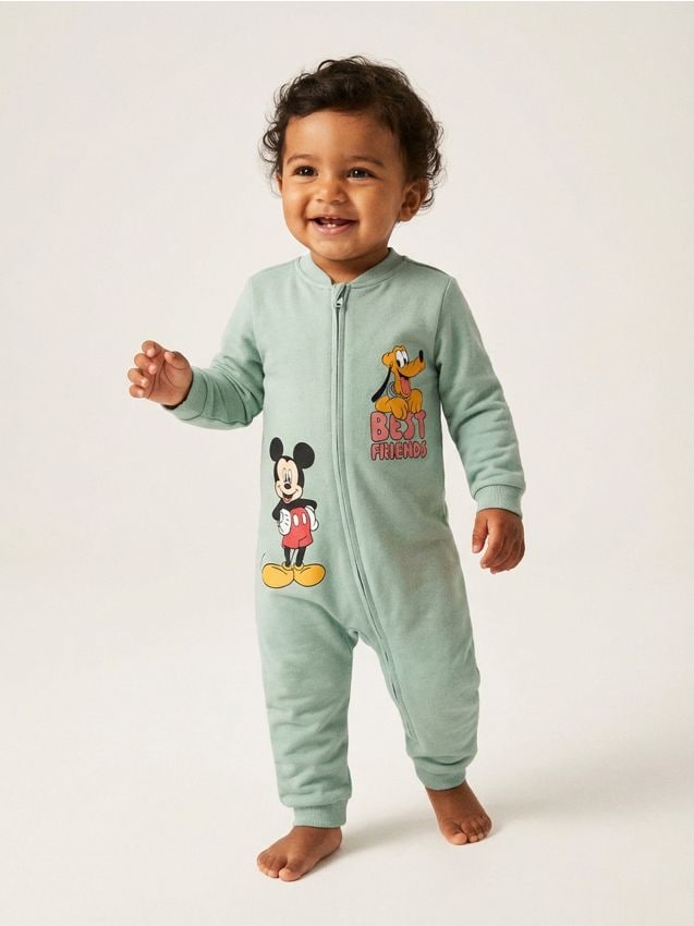 Sinsay - Salopetă din bumbac pentru bebeluși Mickey Mouse - verde-metalizat