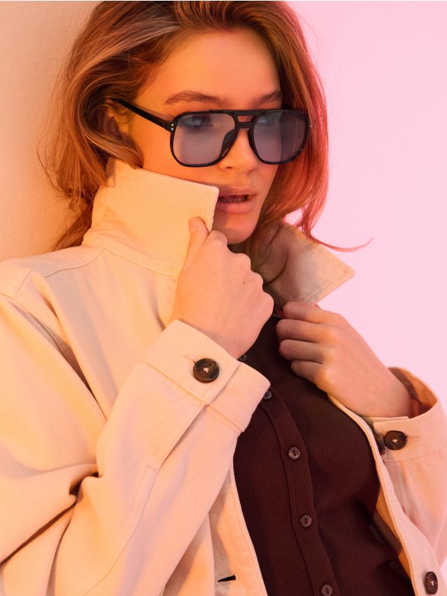 Sinsay - Jachetă scurtă din denim cu lățime reglabilă - bej