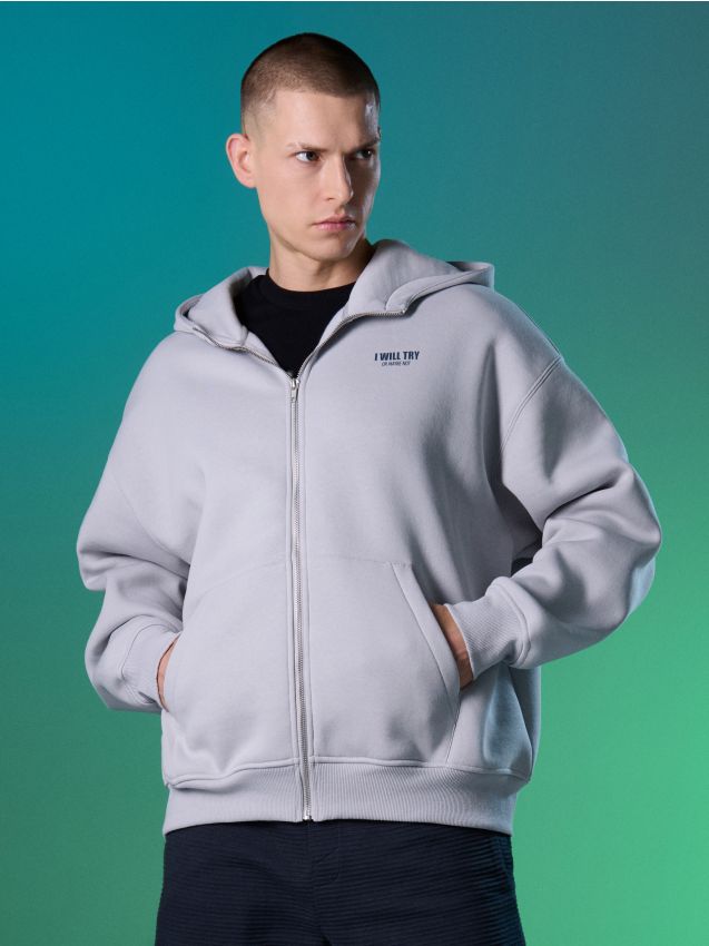 Sinsay - Hanorac cu glugă și fermoar - gri