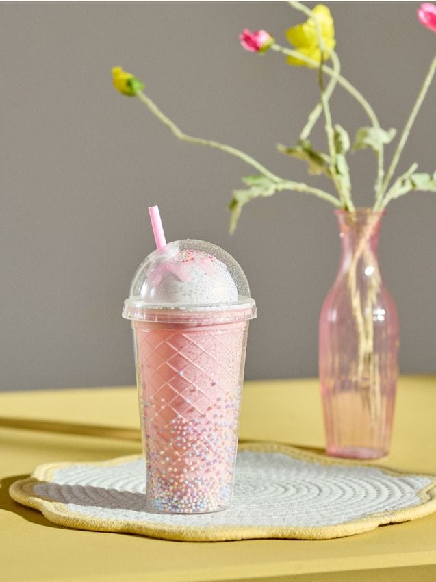 Sinsay - Cană cu capac și pai cu motiv de înghețată - multicolor