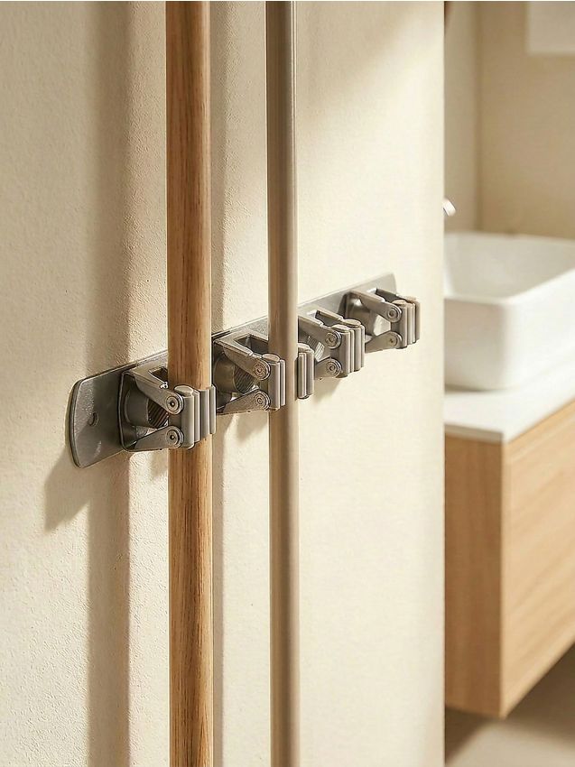 Supporto da parete per scope e mop - grigio chiaro