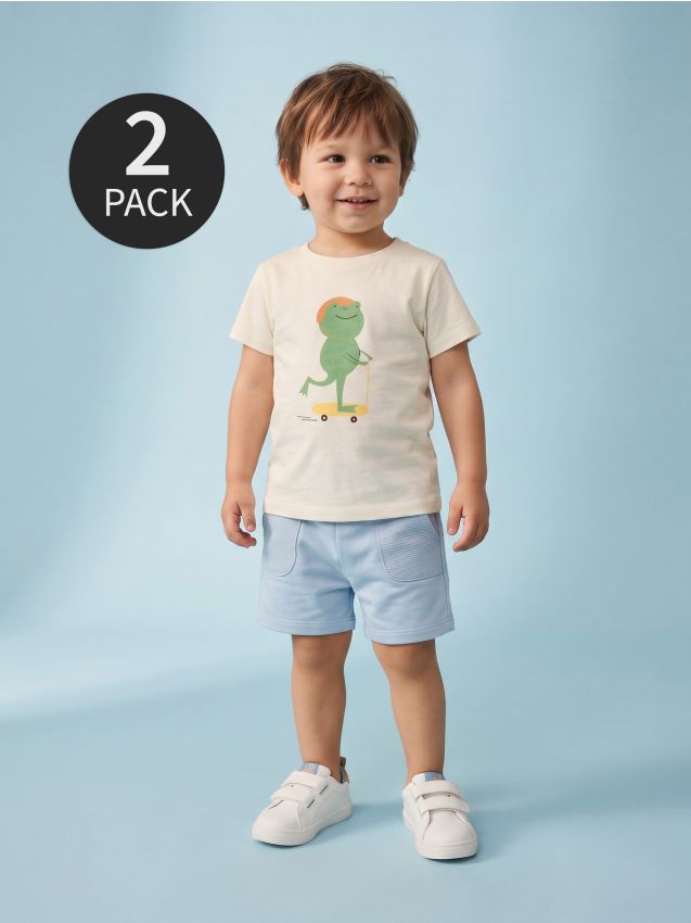 Sinsay - Tricouri din bumbac cu imprimeu 2 pack - crem