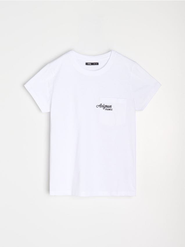 Sinsay - Bawełniana koszulka z haftem - biały