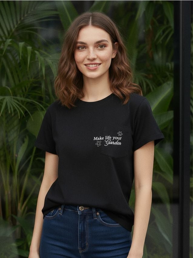 Sinsay - Tricou din bumbac cu broderie - negru