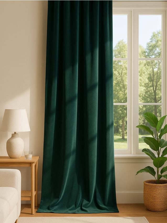 Sinsay - Zamatová záclona na páske - tmavozelená
