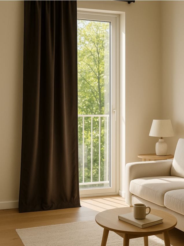 Sinsay - Zamatová záclona na páske - tmavohnedá