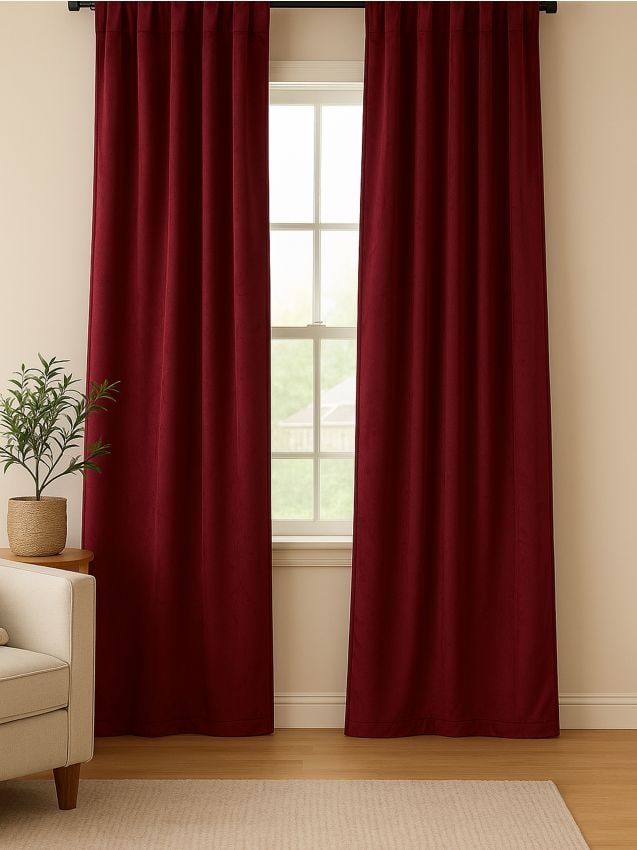 Sinsay - Zamatová záclona na páske - mahagónová