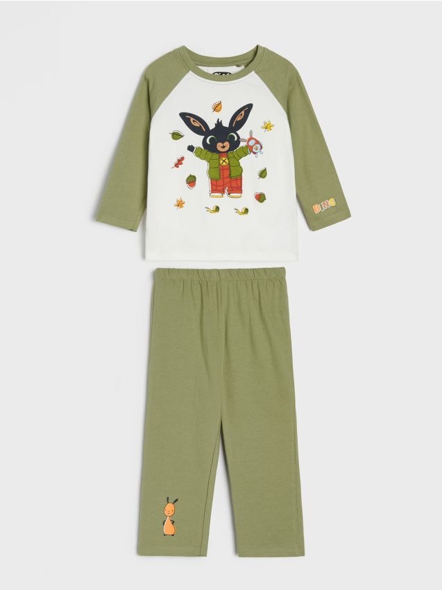 Sinsay - Pijama din bumbac Bing - verde-oliv deschis