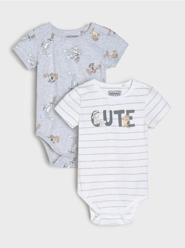 Sinsay - Set 2 body-uri din bumbac Looney Tunes - alb