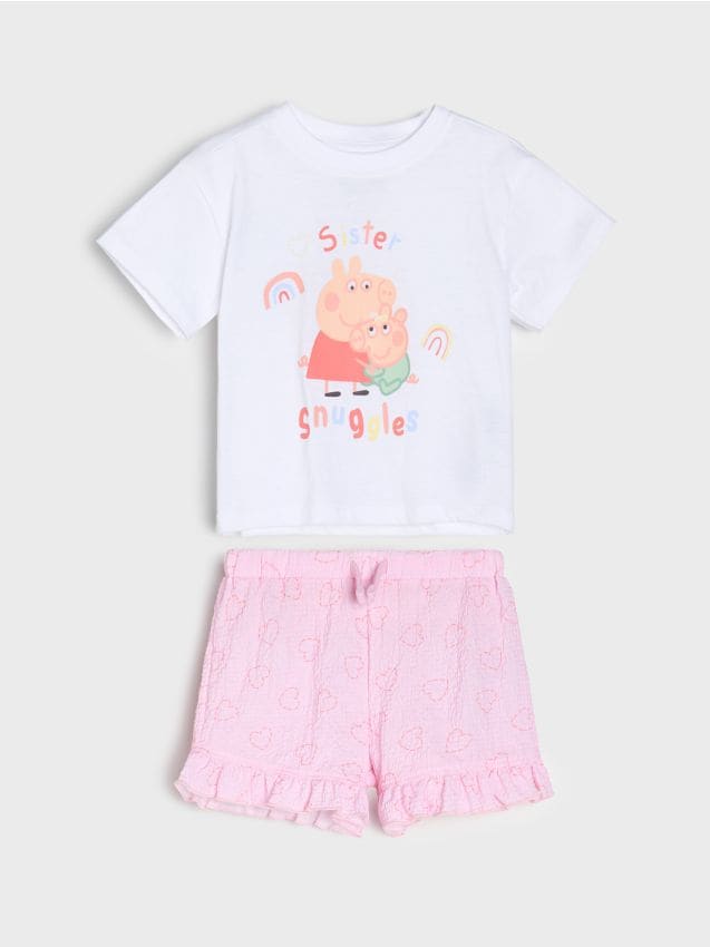 Sinsay - Compleu cu tricou și pantaloni scurți Peppa Pig - alb