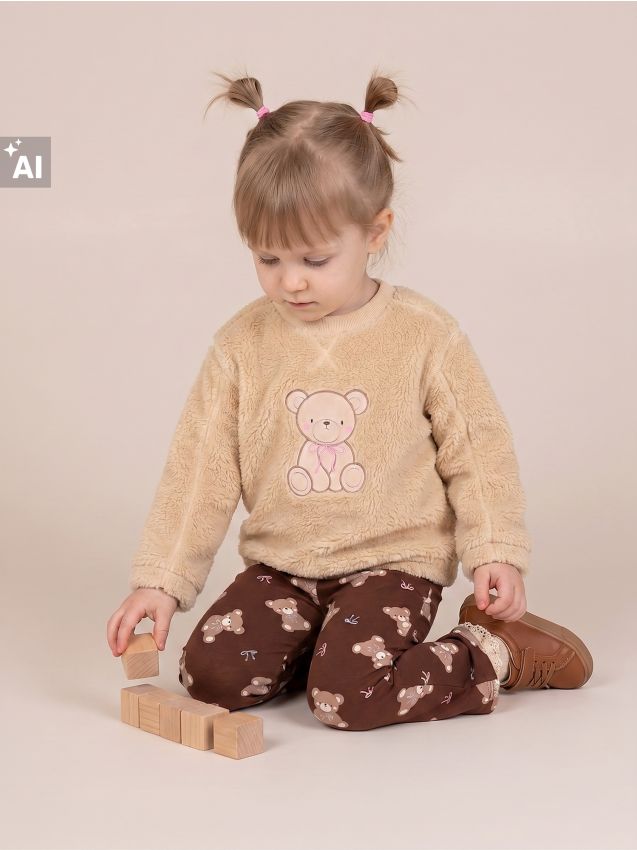 Sinsay - Hanorac crewneck căptușit cu motiv ursuleț - bej