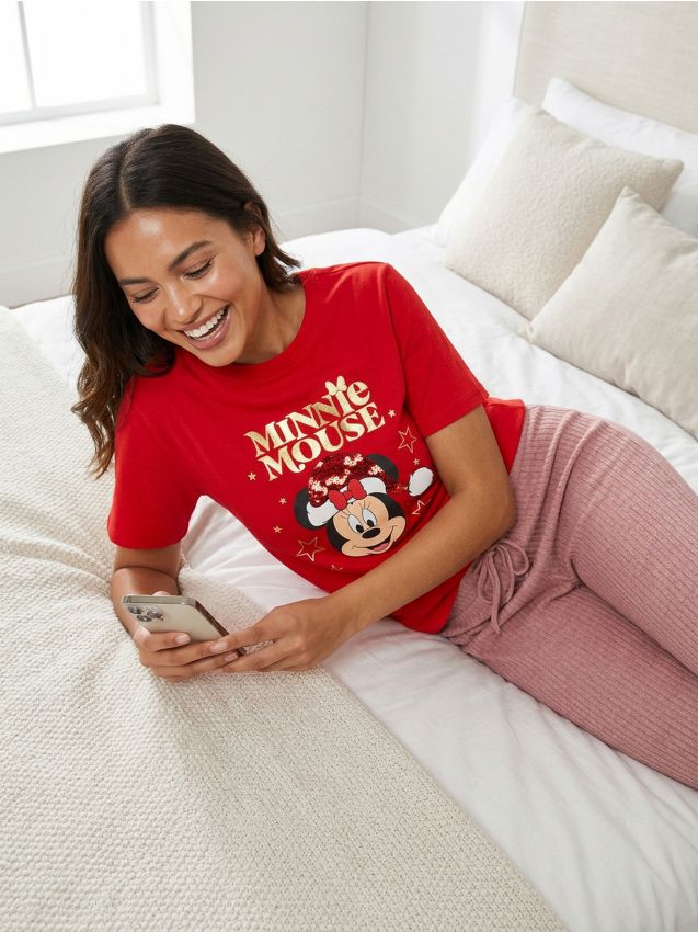 Sinsay - Tricou din bumbac cu imprimeu Mickey Mouse - roșu