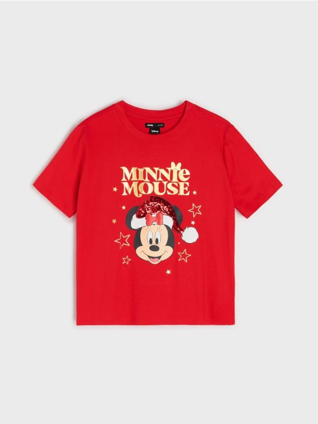 Sinsay - Tricou din bumbac cu imprimeu Mickey Mouse - roșu