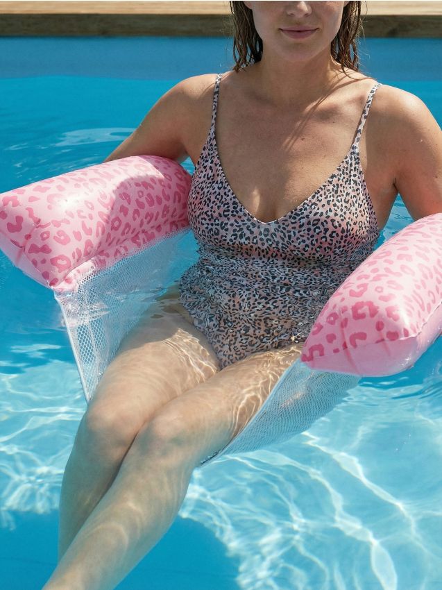 Amaca gonfiabile per acqua con stampa leopardata - rosa