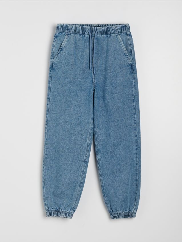Sinsay - Bawełniane jeansy jogger oversize - niebieski