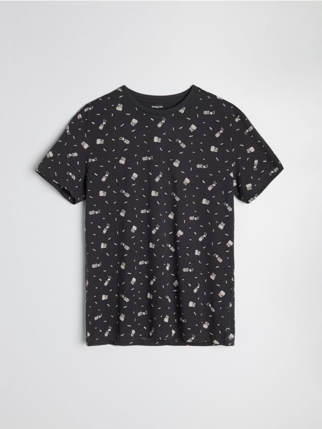 Sinsay - Tricou din bumbac cu motiv mâncare - albastru metalizat